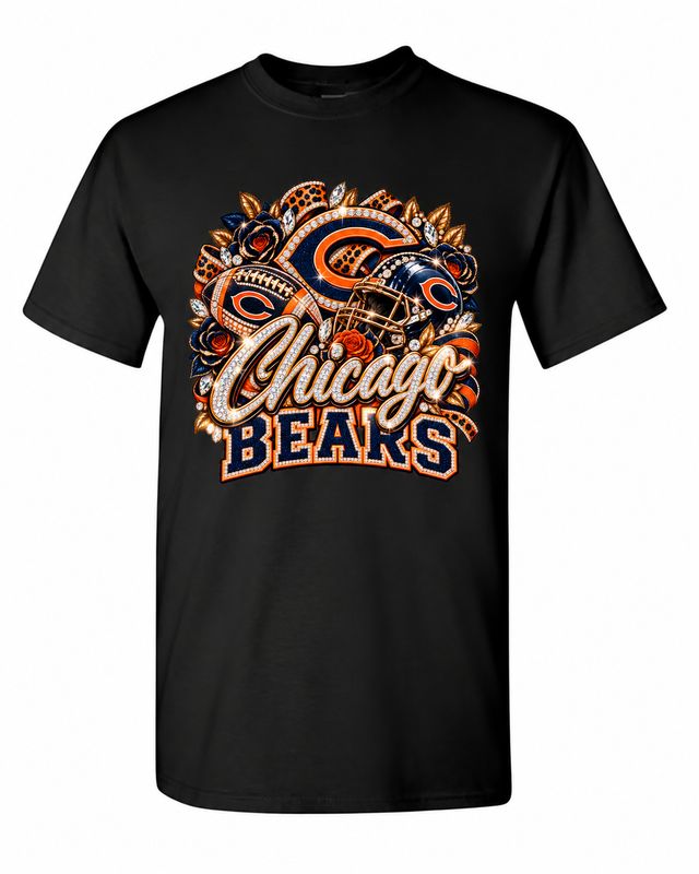 Chicago Bears Roses &amp; Rhinestones Football T-Shirt