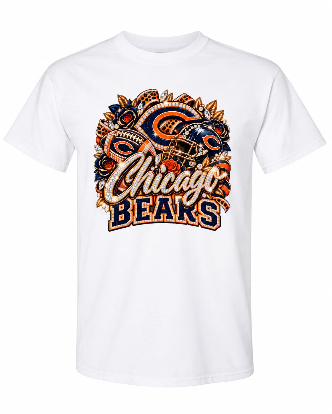 Chicago Bears Roses &amp; Rhinestones Football T-Shirt