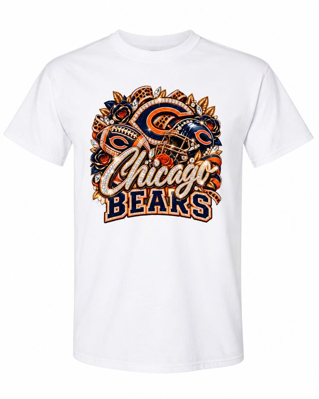 Chicago Bears Roses &amp; Rhinestones Football T-Shirt