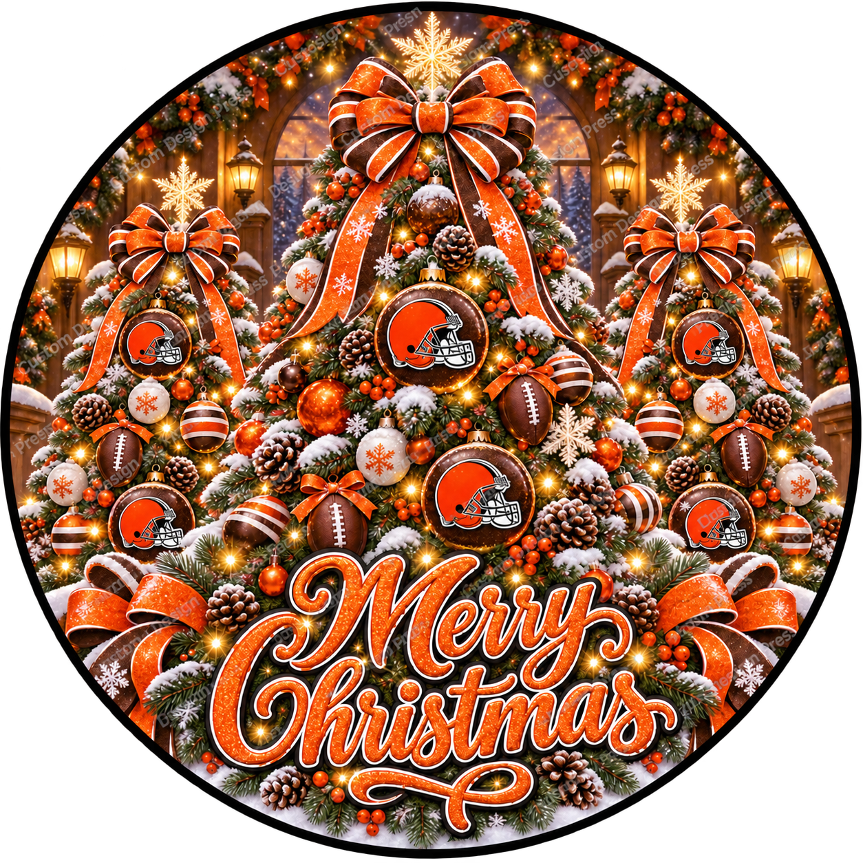 Cleveland Browns Merry Christmas Wreath Center Round