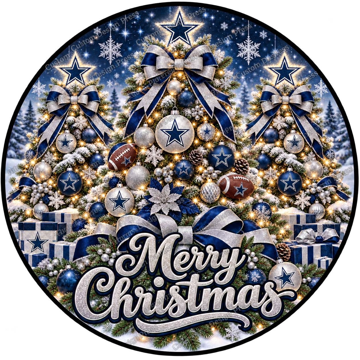 Dallas Cowboys Merry Christmas Wreath Center Round