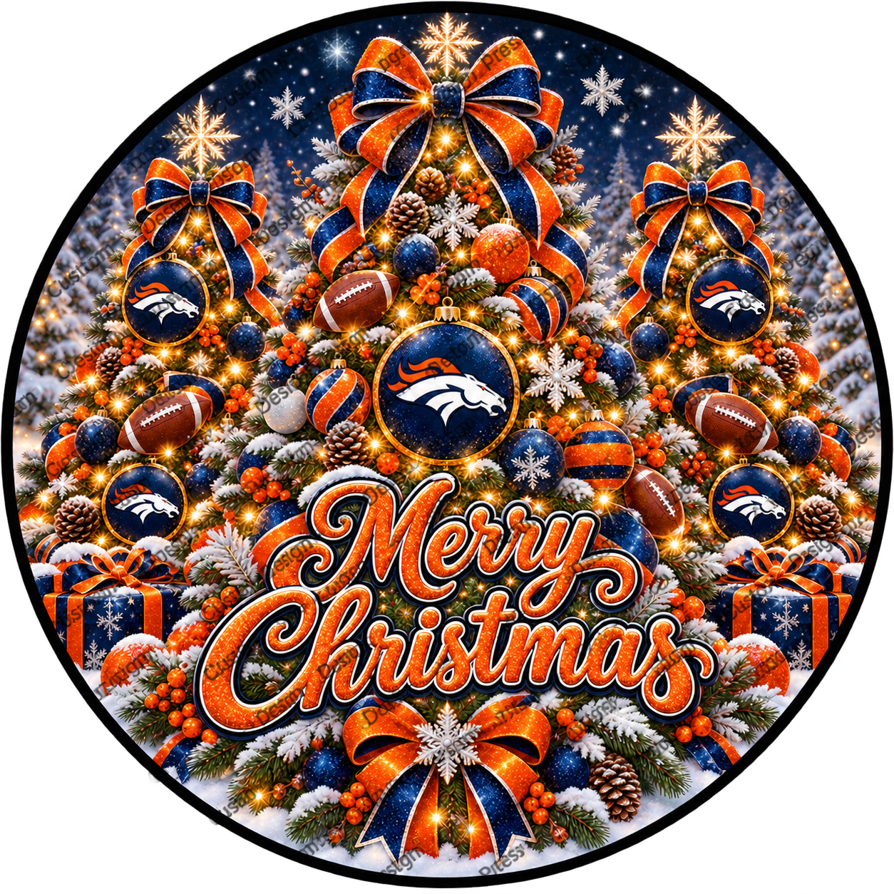 Denver Broncos Merry Christmas Wreath Center Round