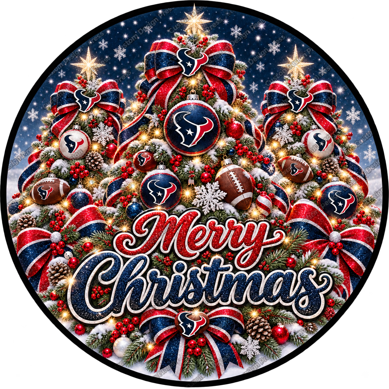 Houston Texans Merry Christmas Wreath Center Round