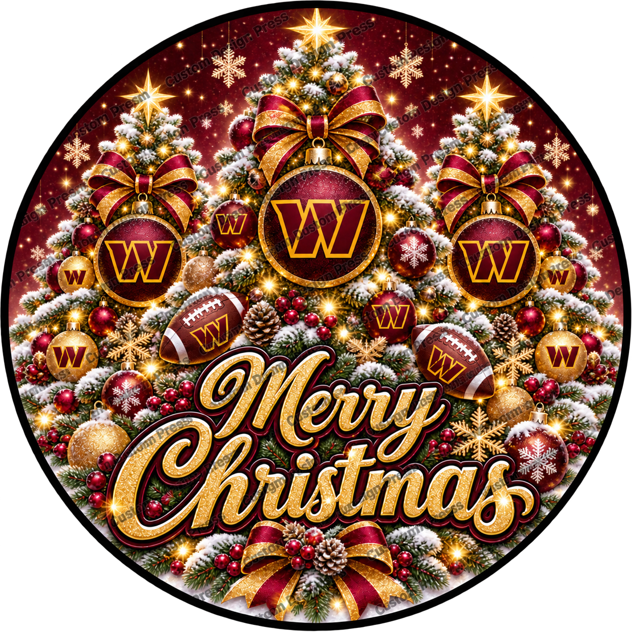 Washington Commanders Merry Christmas Wreath Center Round
