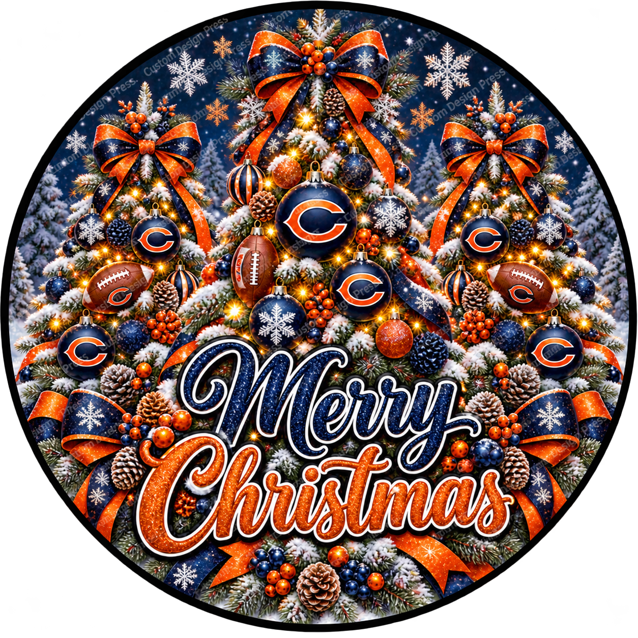 Chicago Bears Merry Christmas Wreath Center Round