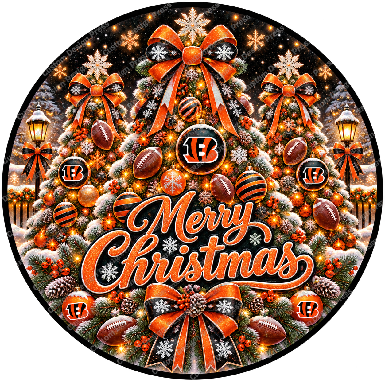Cincinnati Bengals Merry Christmas Wreath Center Round