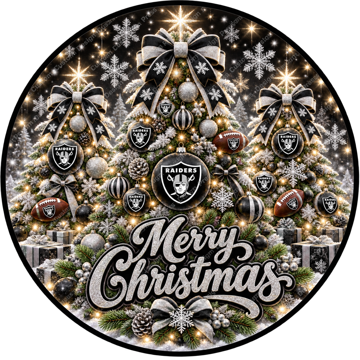 Las Vegas Raiders Merry Christmas Wreath Center Round