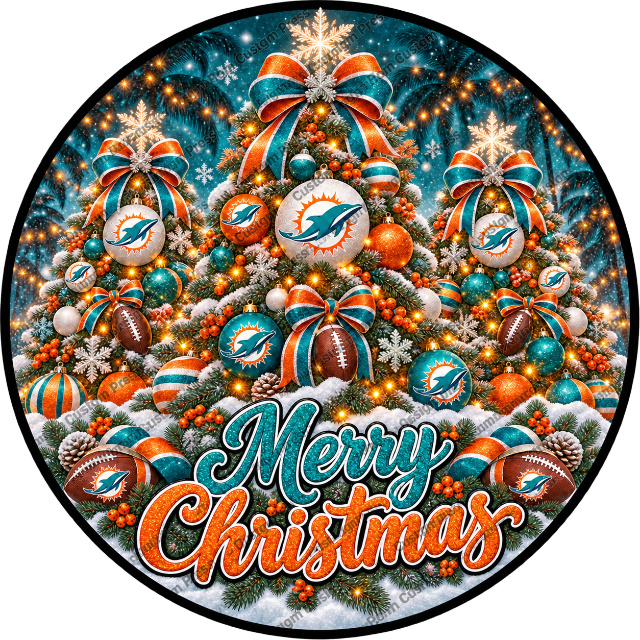 Miami Dolphins Merry Christmas Wreath Center Round