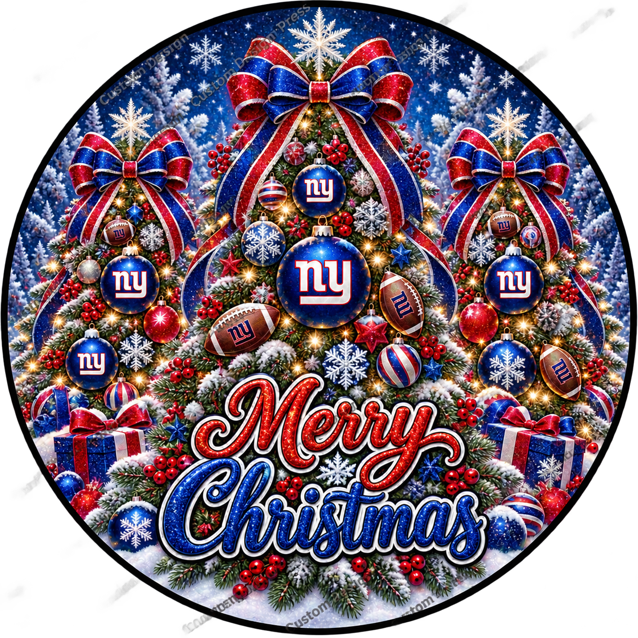 New York Giants Merry Christmas Wreath Center Round