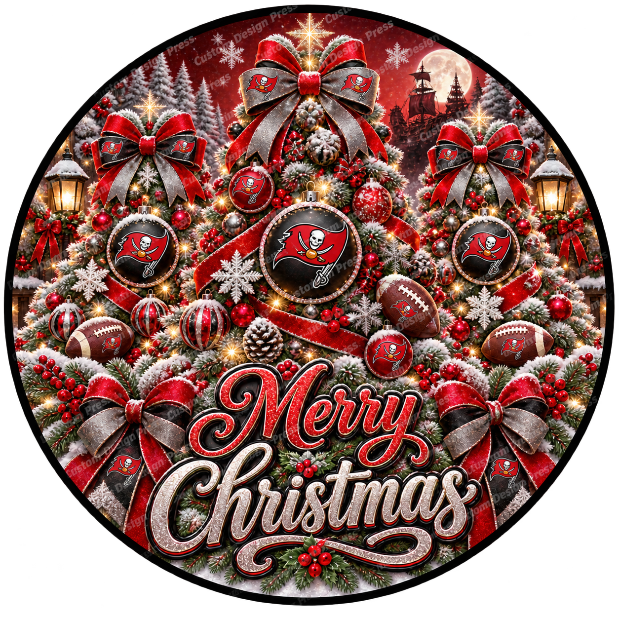 Tampa Bay Buccaneers Merry Christmas Wreath Center Round