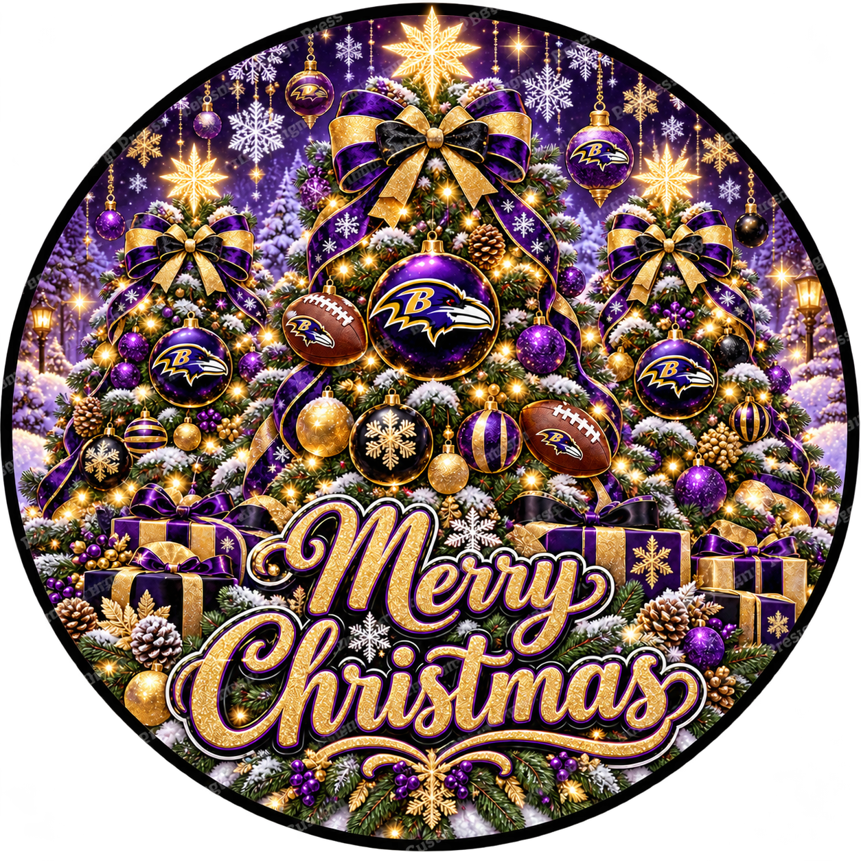 Baltimore Ravens Merry Christmas Wreath Center Round