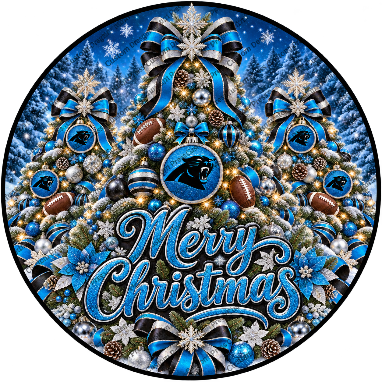 Carolina Panthers Merry Christmas Wreath Center Round