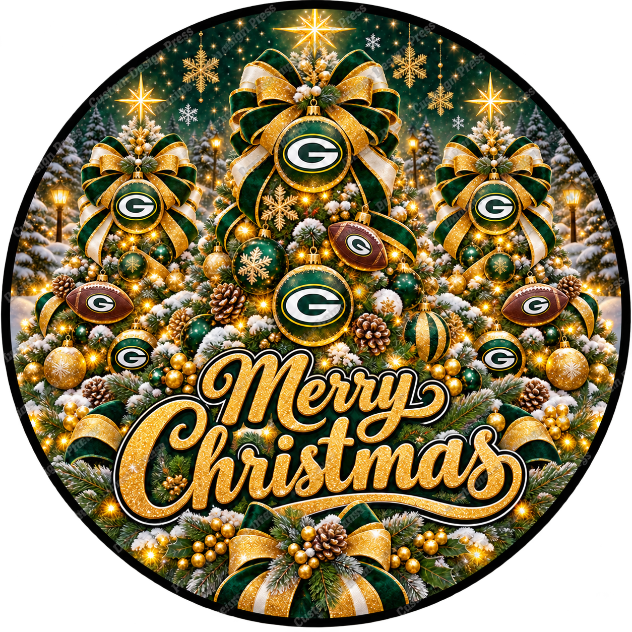 Green Bay Packers Merry Christmas Wreath Center Round