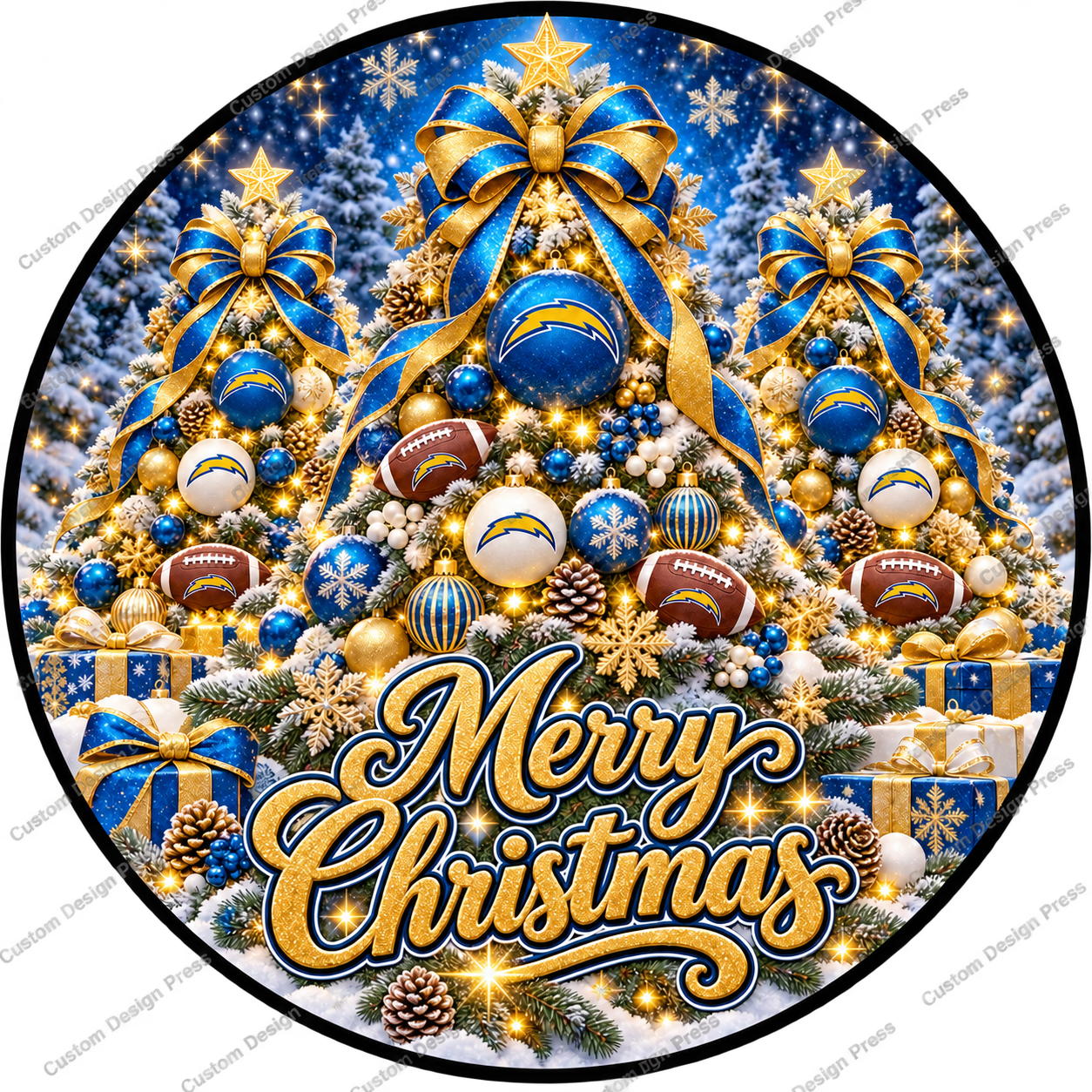 Los Angeles Chargers Merry Christmas Wreath Center Round