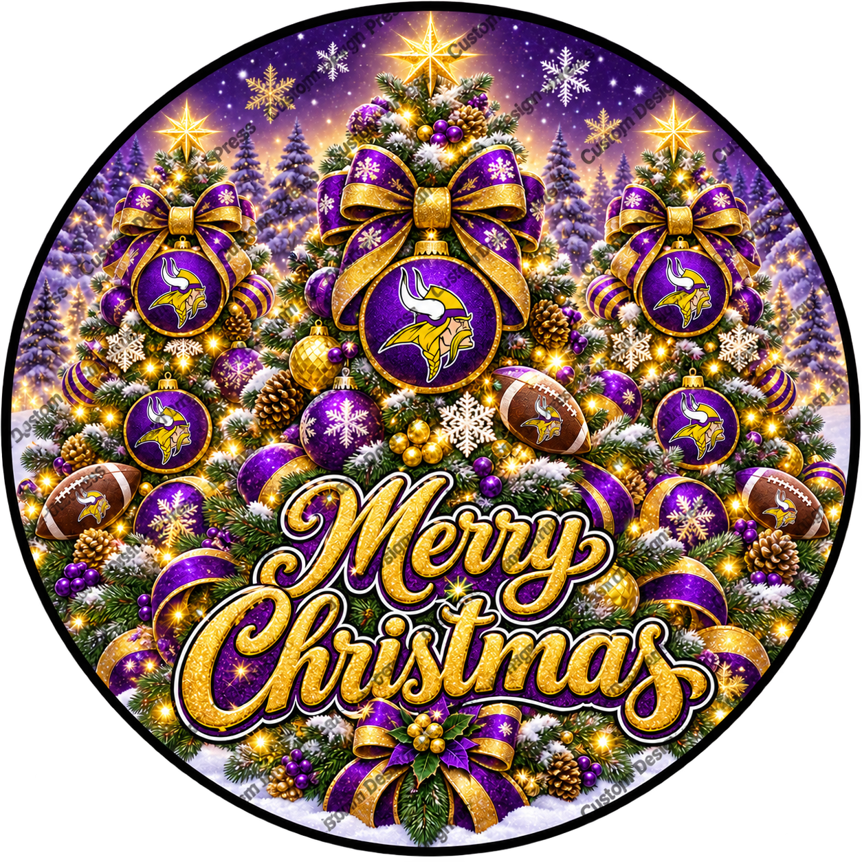 Minnesota Vikings Merry Christmas Wreath Center Round