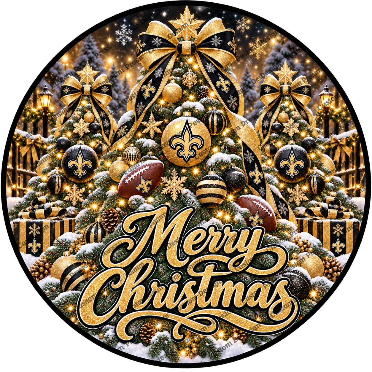 New Orleans Saints Merry Christmas Wreath Center Round