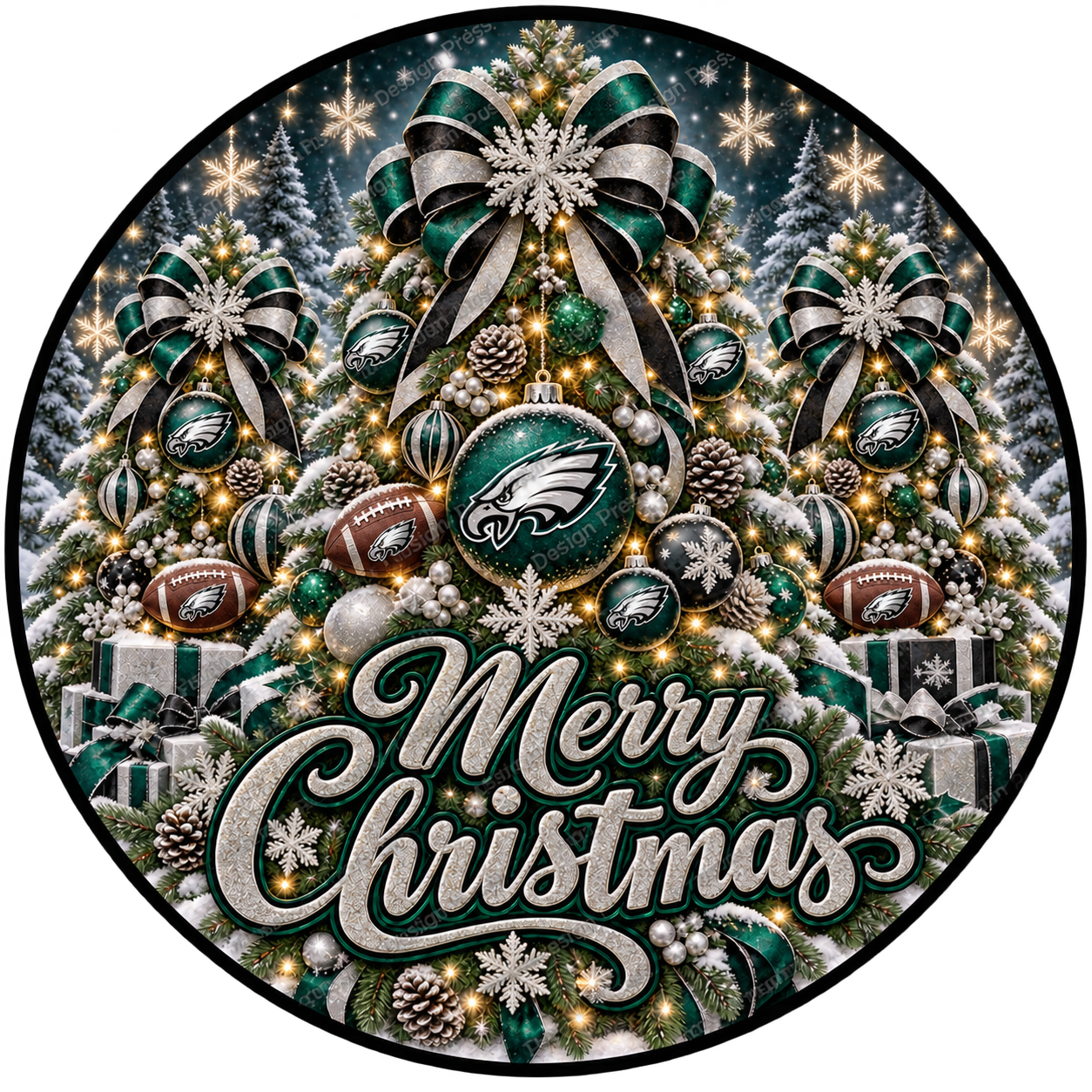 Philadelphia Eagles Merry Christmas Wreath Center Round