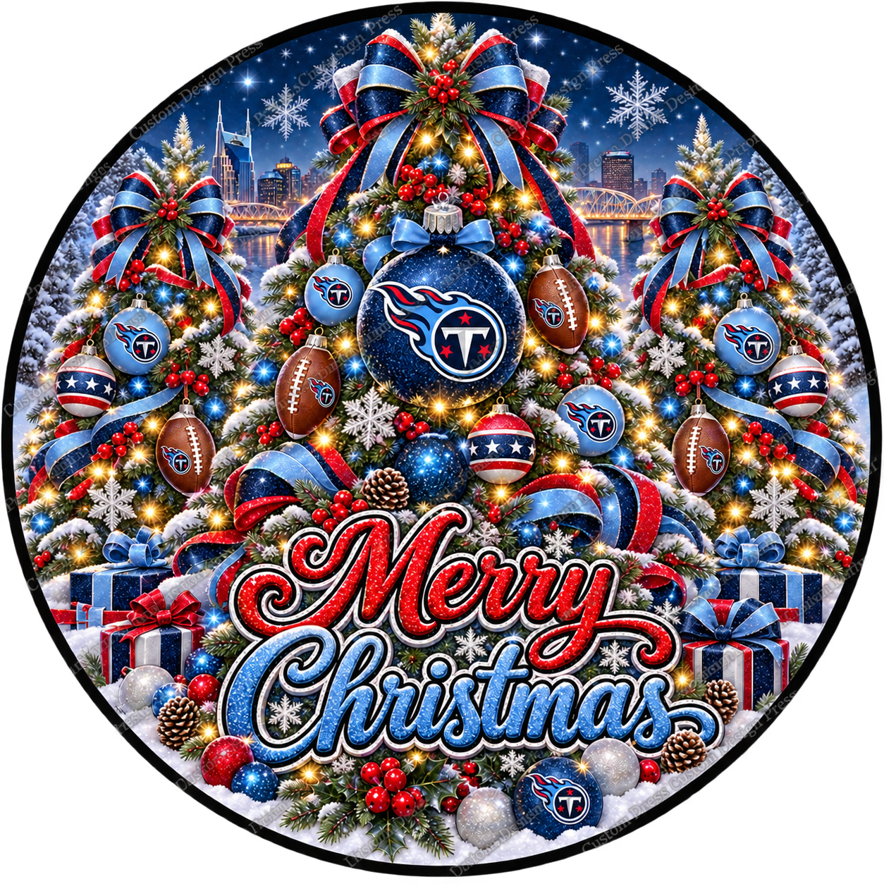 Tennessee Titans Merry Christmas Wreath Center Round