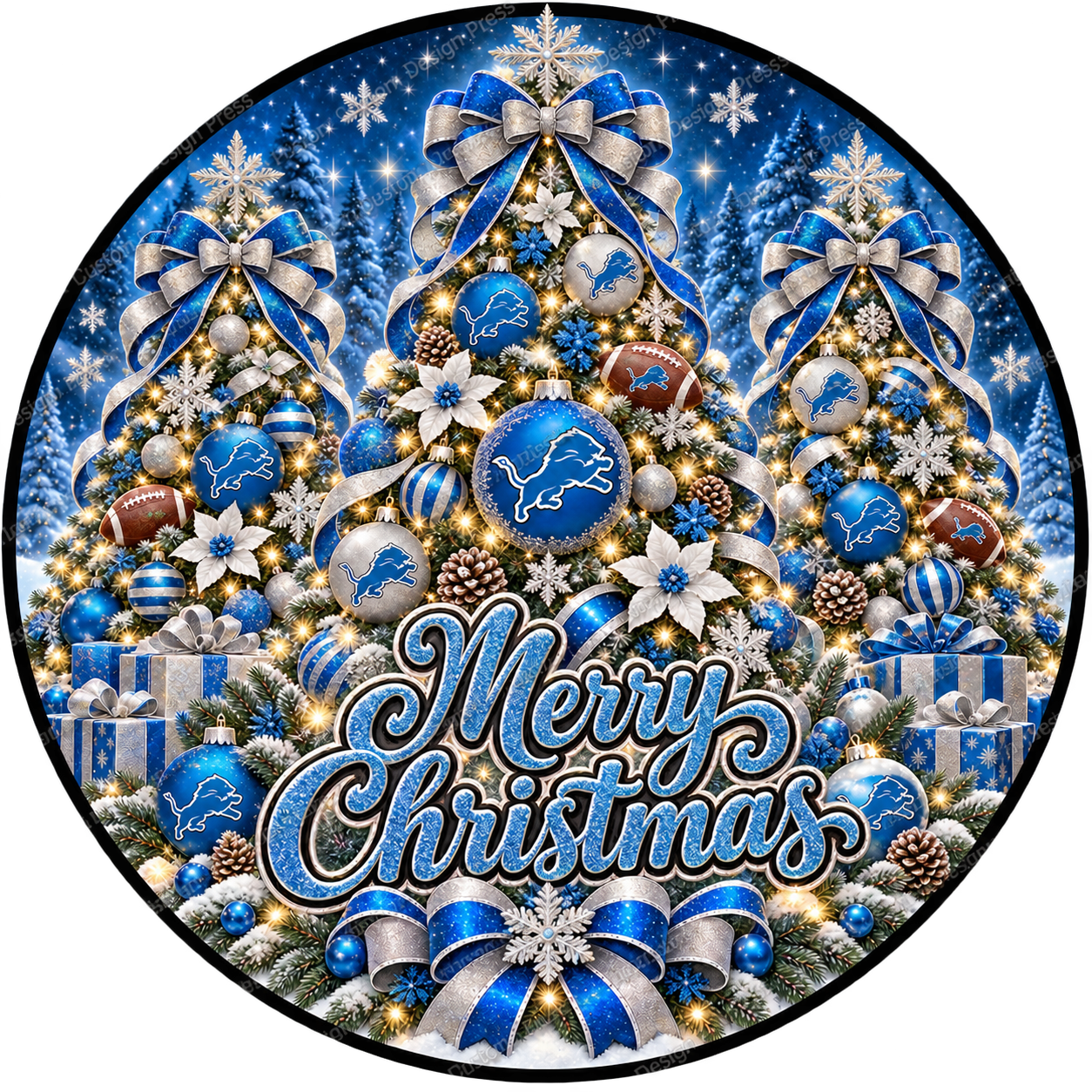 Detroit Lions Merry Christmas Wreath Center Round