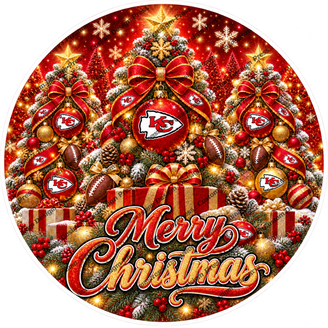 Kansas City Chiefs Merry Christmas Wreath Center Round