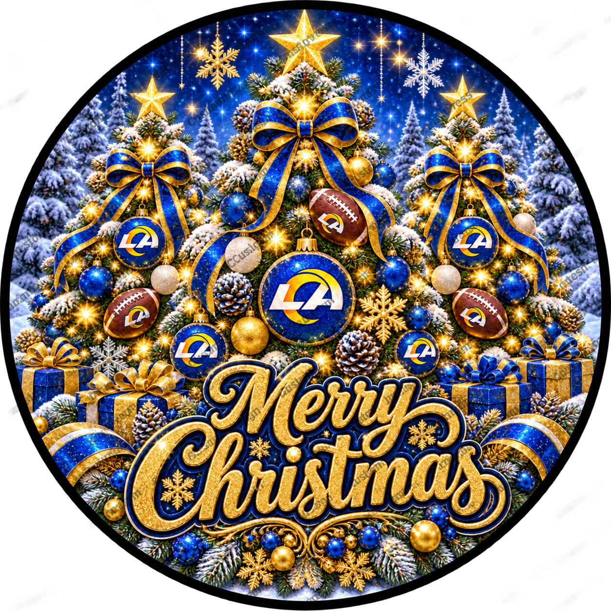Los Angeles Rams Merry Christmas Wreath Center Round