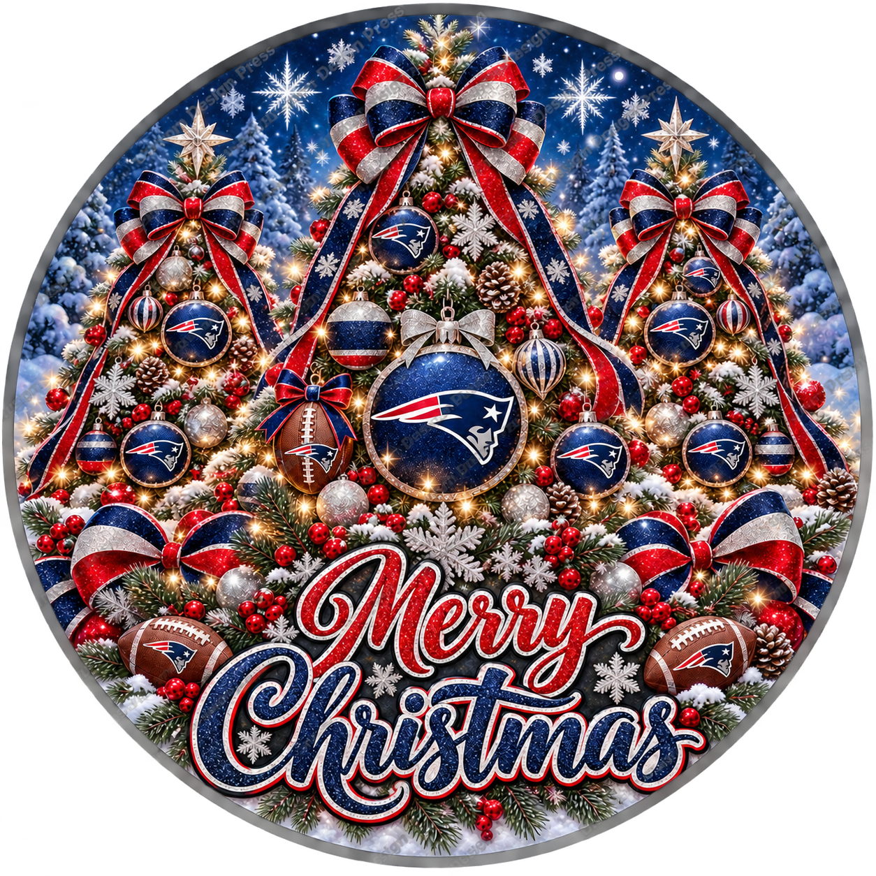 New England Patriots Merry Christmas Wreath Center Round