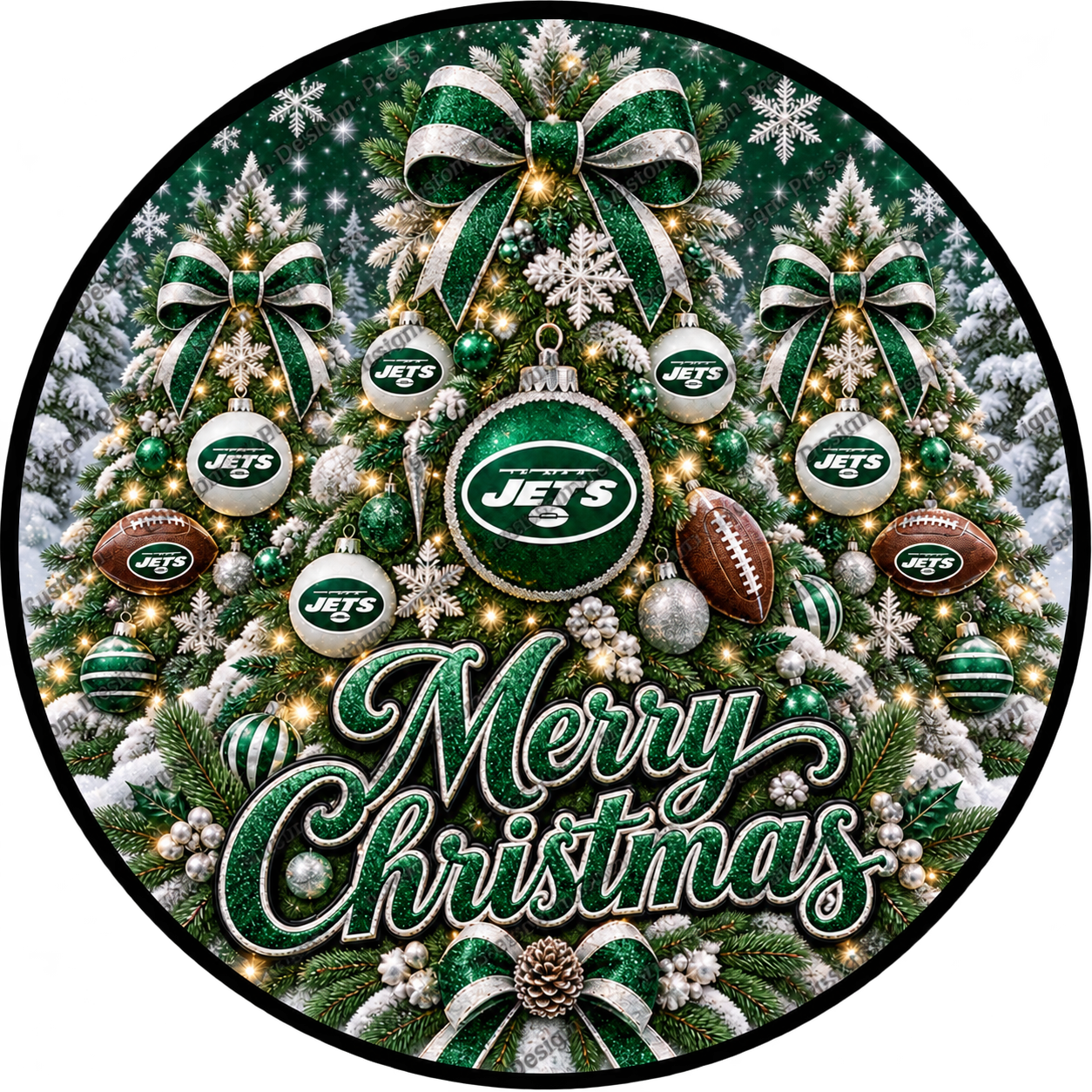 New York Jets Merry Christmas Wreath Center Round