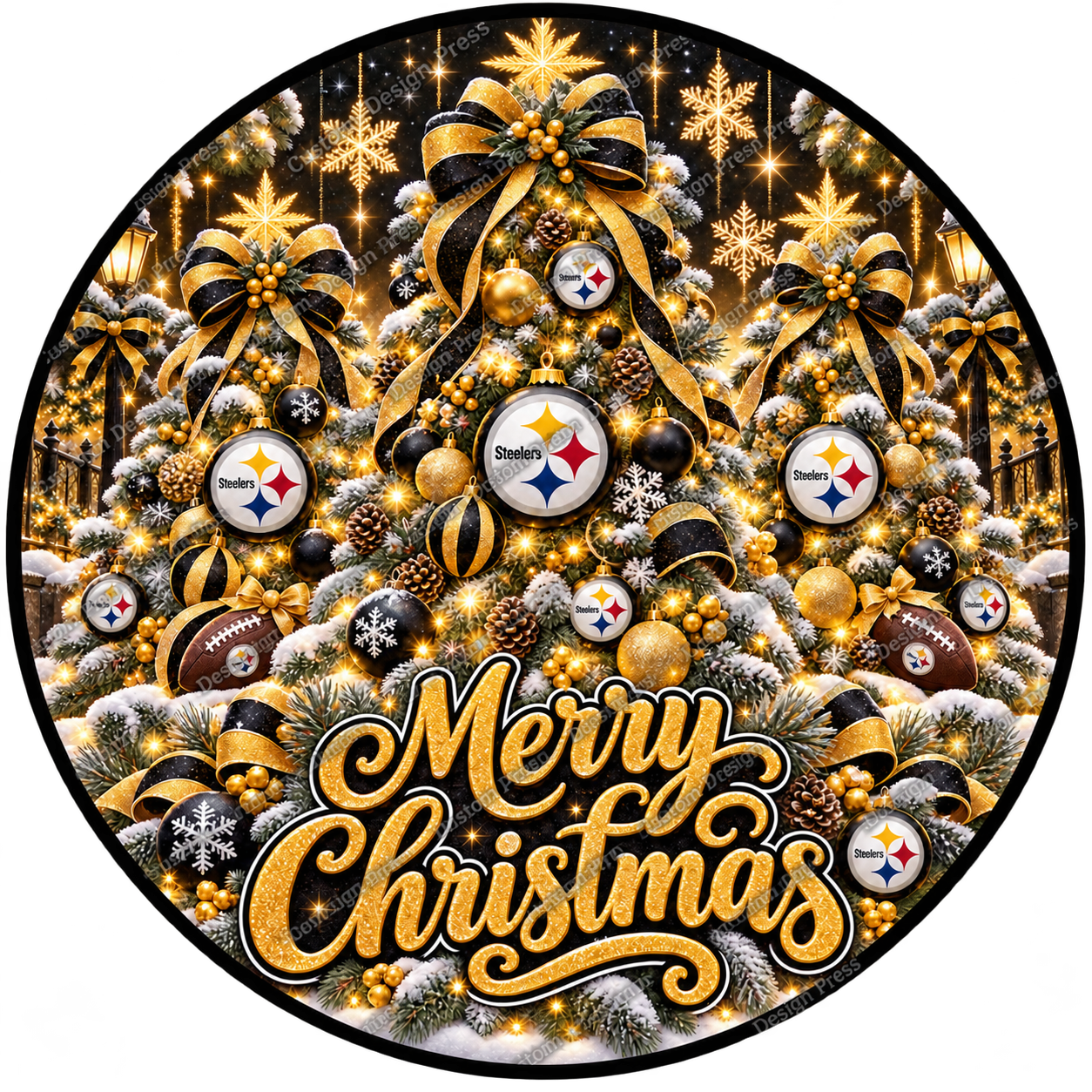 Pittsburgh Steelers Merry Christmas Wreath Center Round