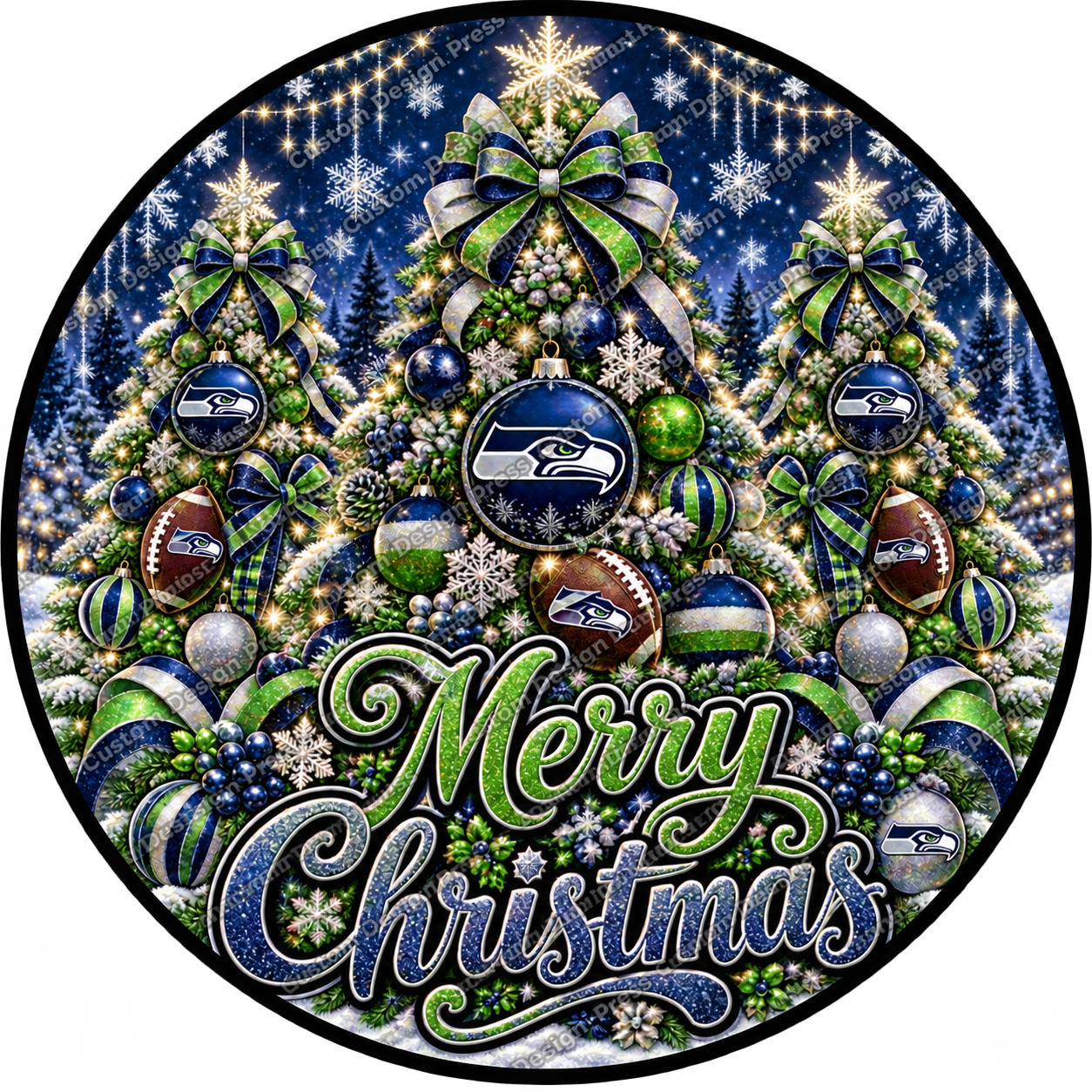 Seattle Seahawks Merry Christmas Wreath Center Round