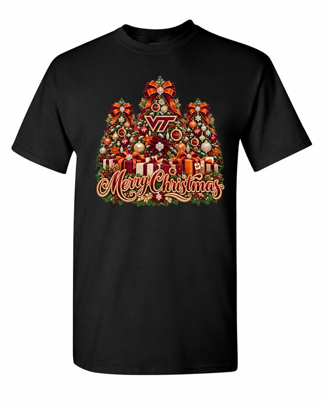 Virginia Tech Christmas design on black T-shirt