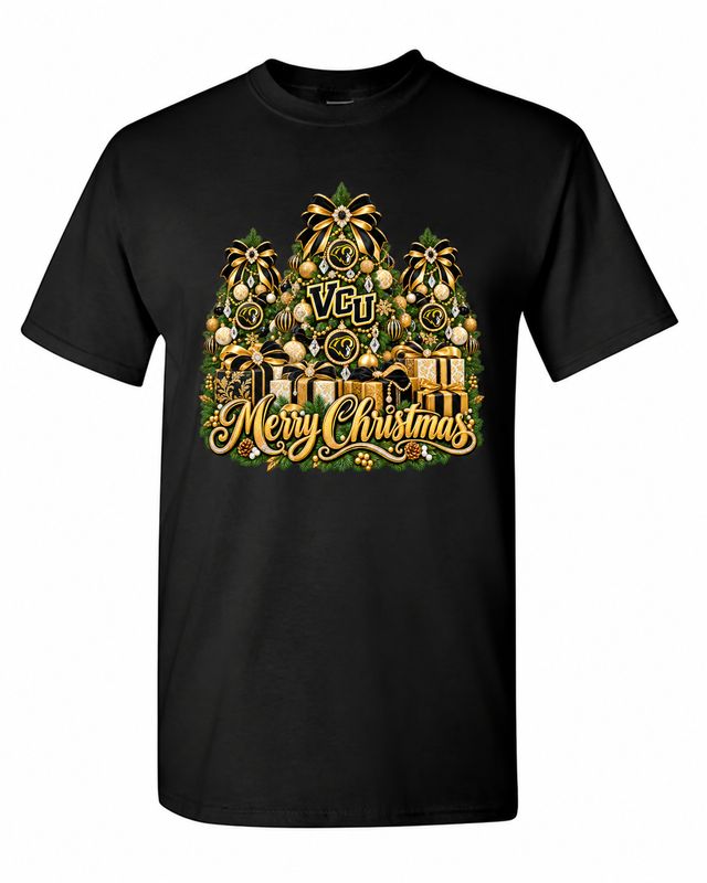 Virginia Commonwealth University Christmas design on black T-shirt