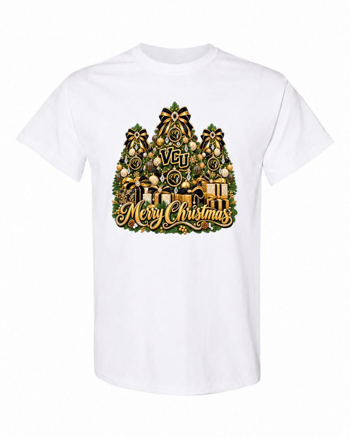 Virginia Commonwealth University Christmas design on white T-shirt