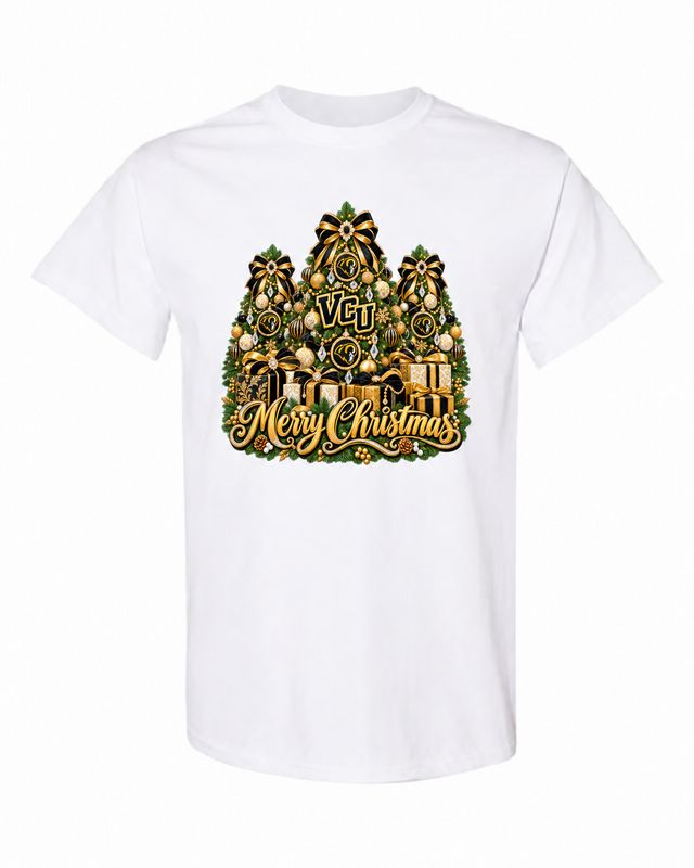 Virginia Commonwealth University Christmas design on white T-shirt