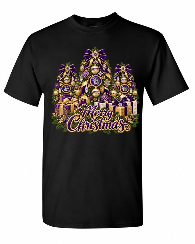 James Madison University Christmas design on black T-shirt