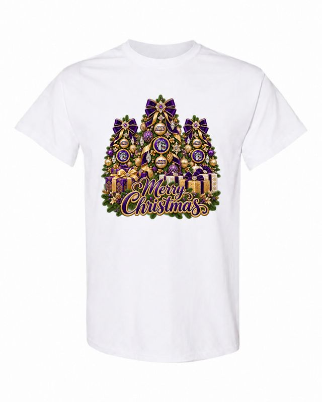 James Madison University Christmas design on white T-shirt