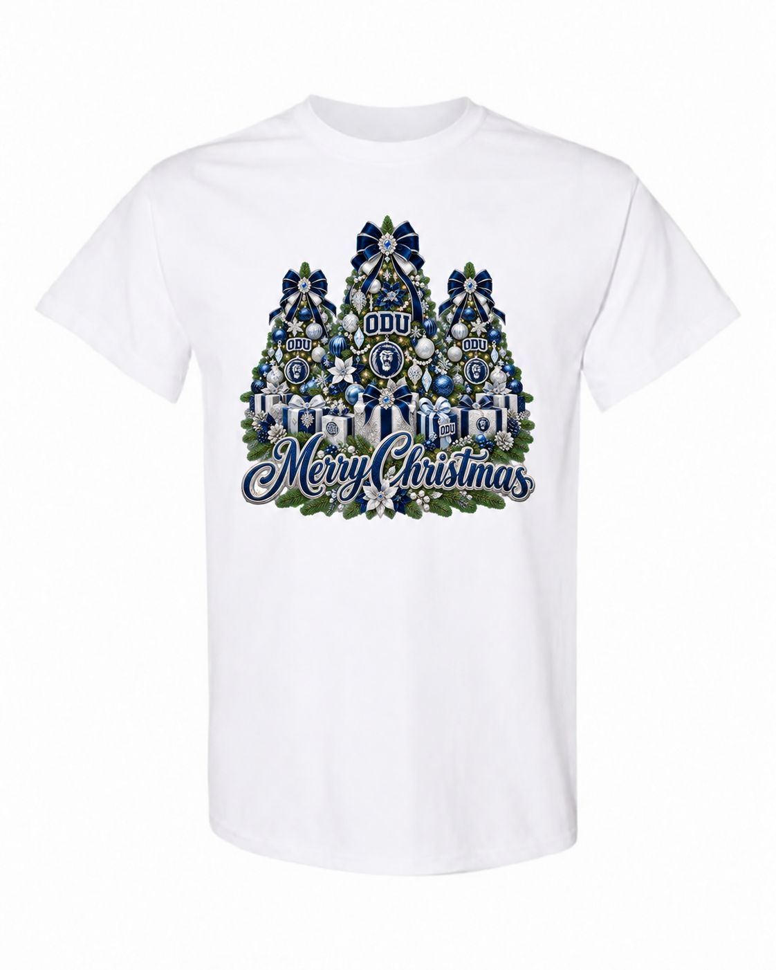 Old Dominion University Christmas design on white T-shirt