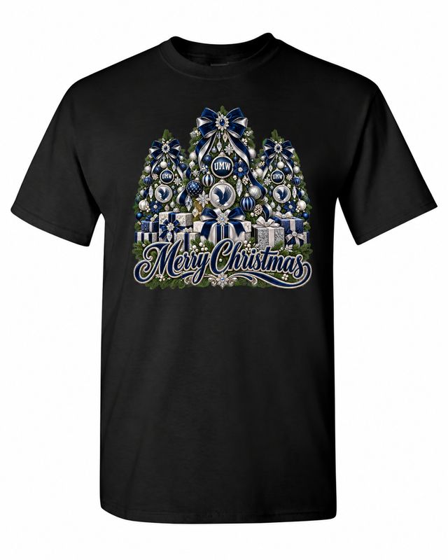 University of Mary Washington Christmas design on black T-shirt
