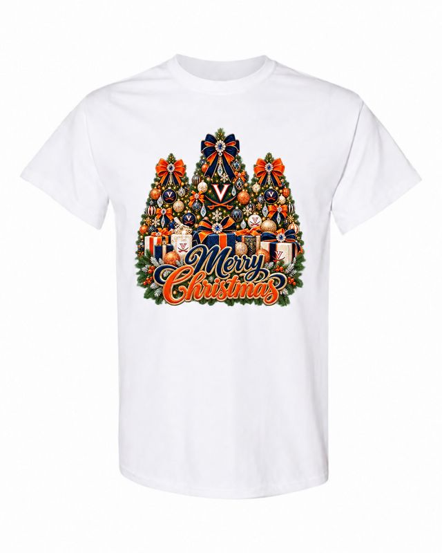 University of Virginia Christmas design on white T-shirt