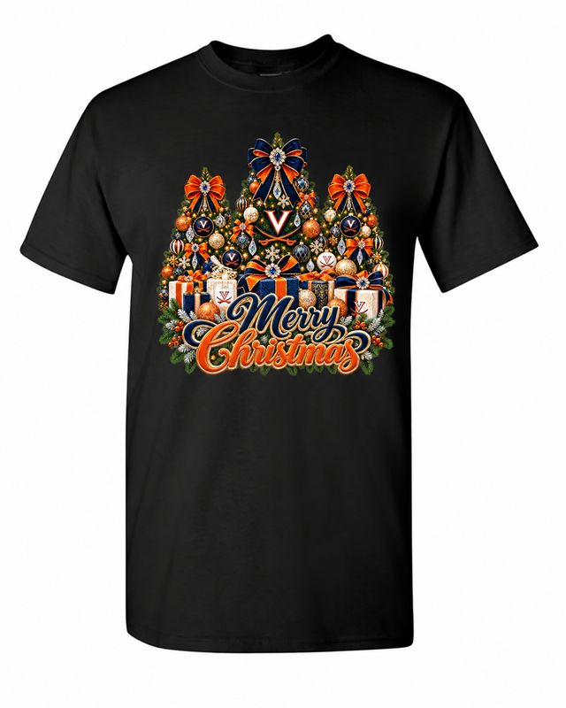 University of Virginia Christmas design on black T-shirt
