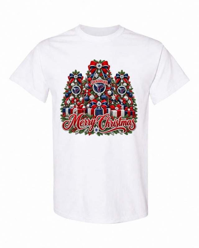 Shenandoah University Christmas design on white T-shirt