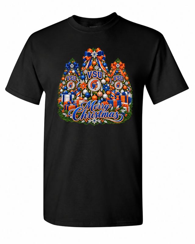 Virginia State University Christmas design on black T-shirt