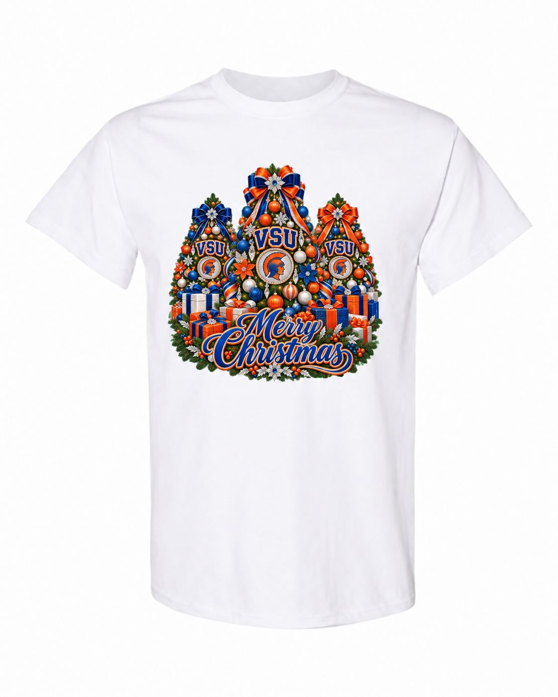 Virginia State University Christmas design on white T-shirt