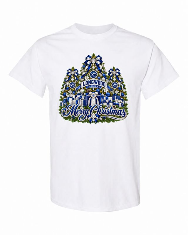 Longwood University Christmas design on white T-shirt