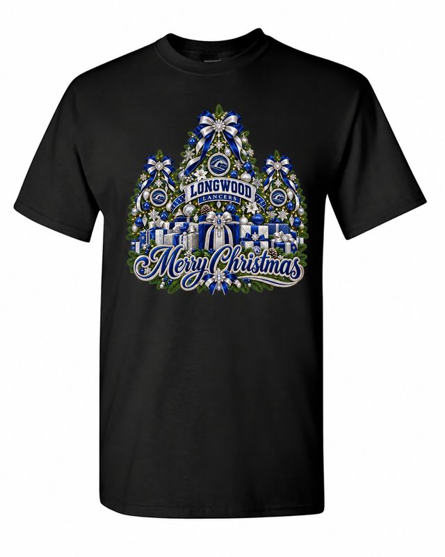 Longwood University Christmas design on black T-shirt