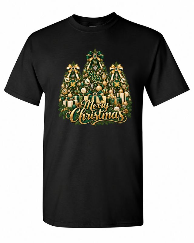 William &amp; Mary Christmas design on black T-shirt