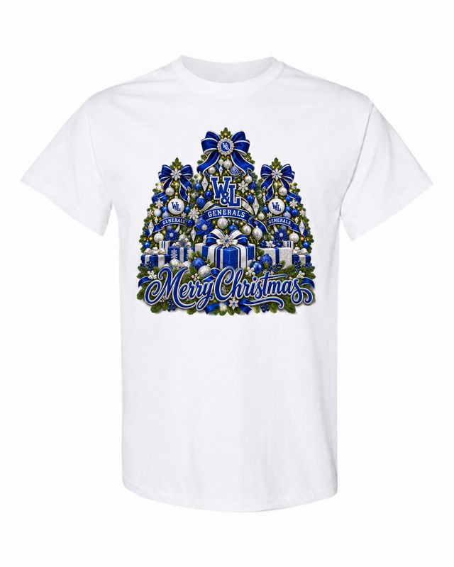 Washington and Lee University Christmas design on white T-shirt