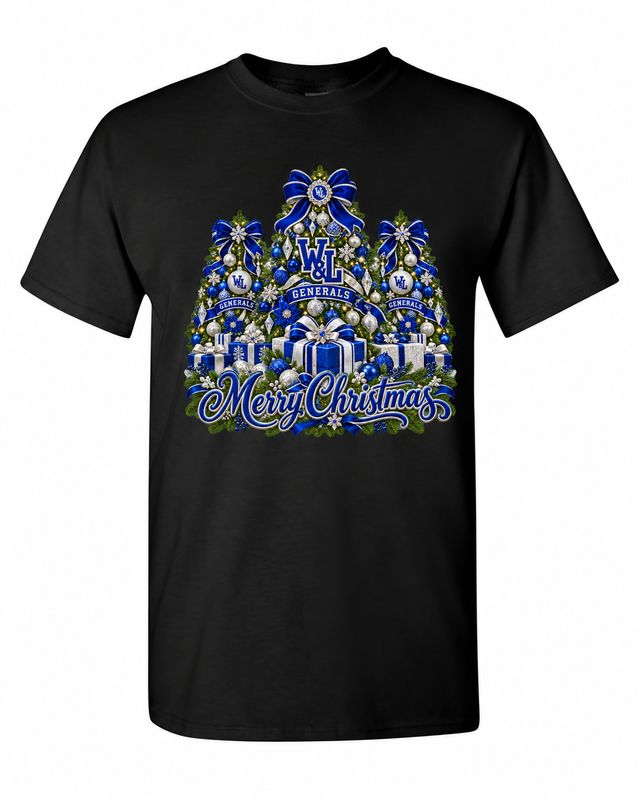 Washington and Lee University Christmas design on black T-shirt