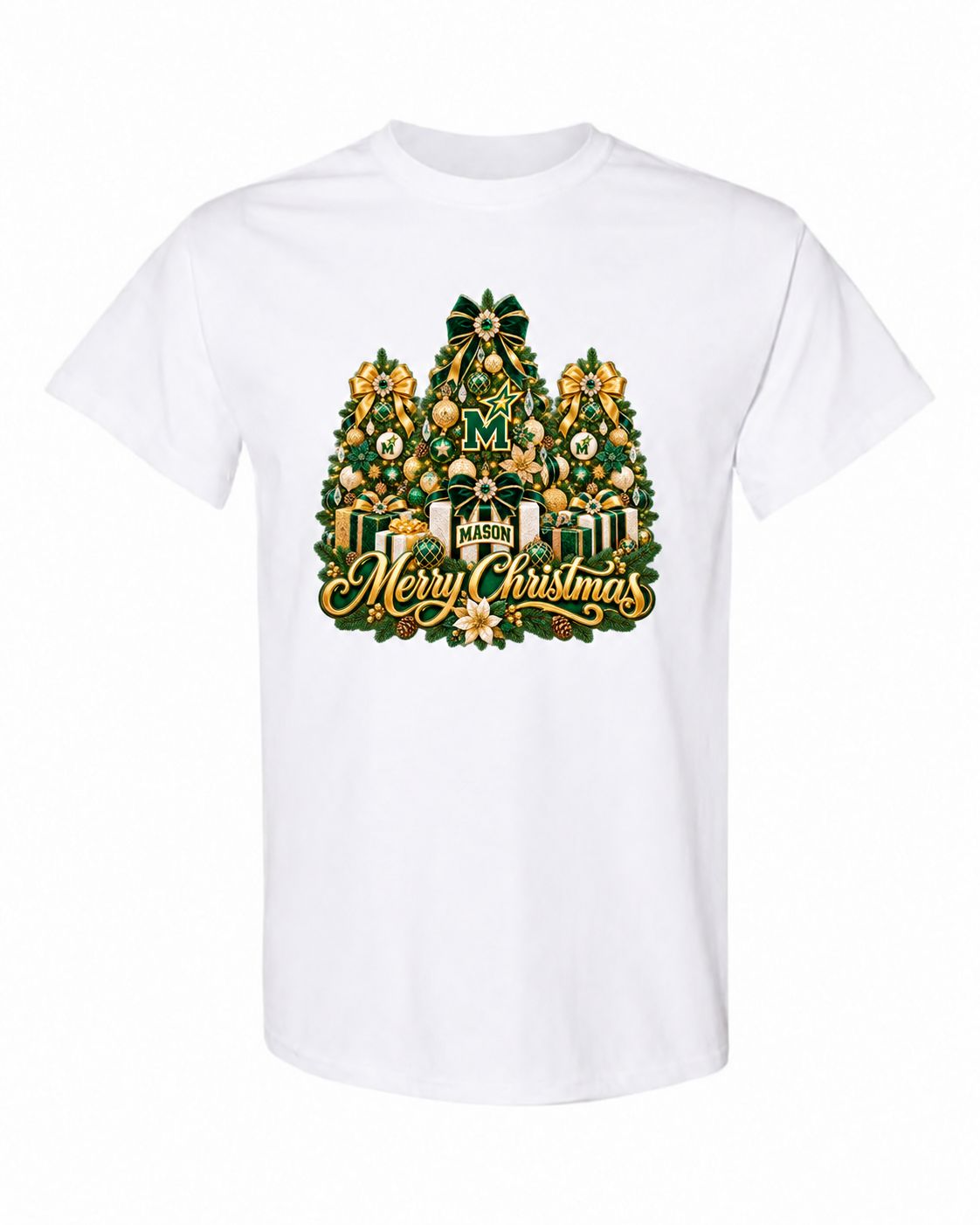 George Mason University Christmas design on white T-shirt
