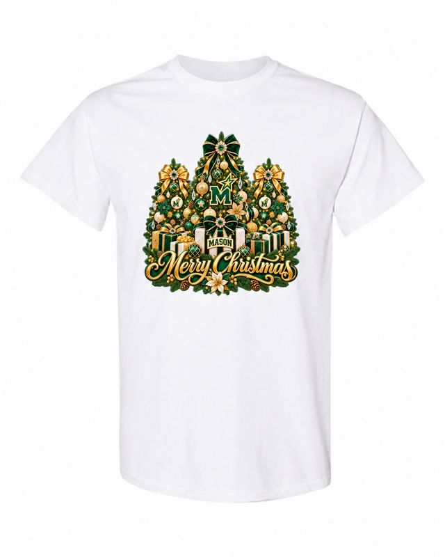 George Mason University Christmas design on white T-shirt