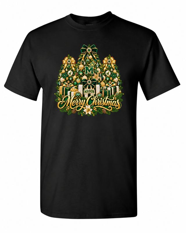George Mason University Christmas design on black T-shirt
